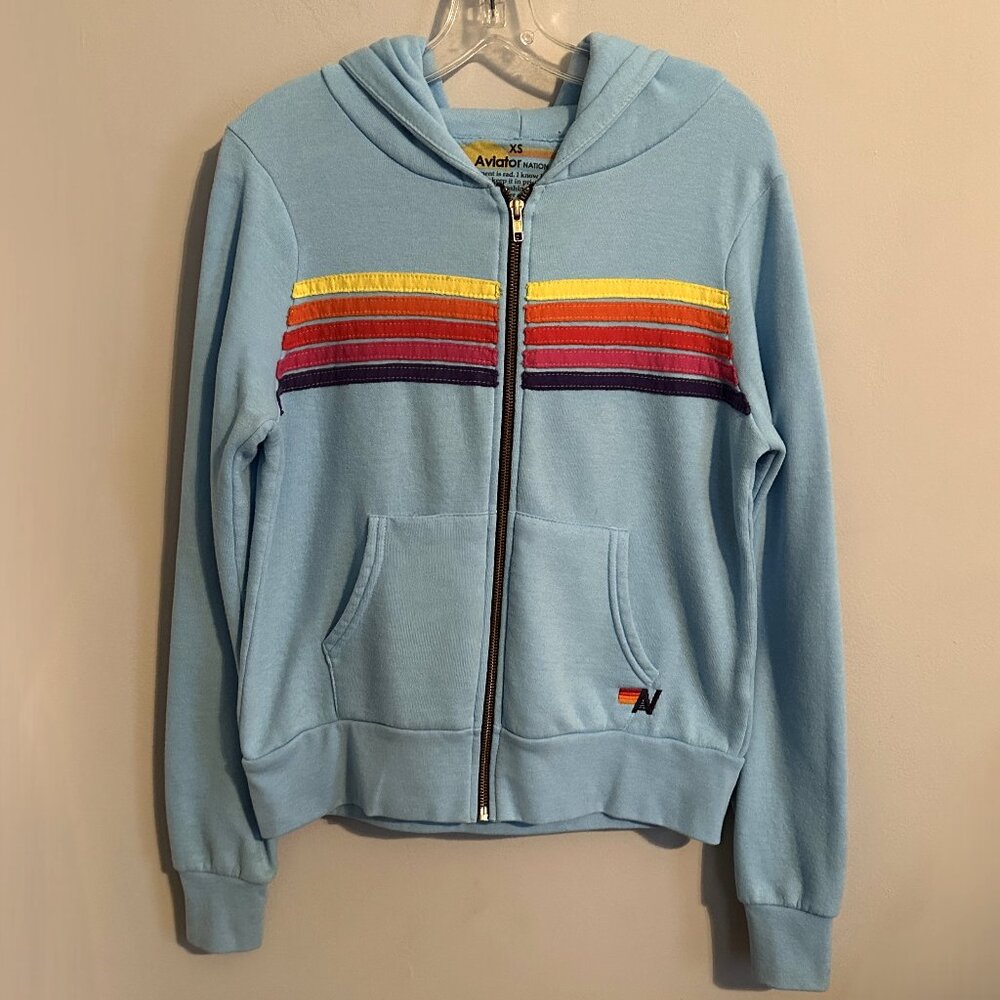 Aviator Nation 5 STRIPE Hoodie - SKY  Size XS